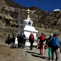 Trekkers walking around Annapurna.